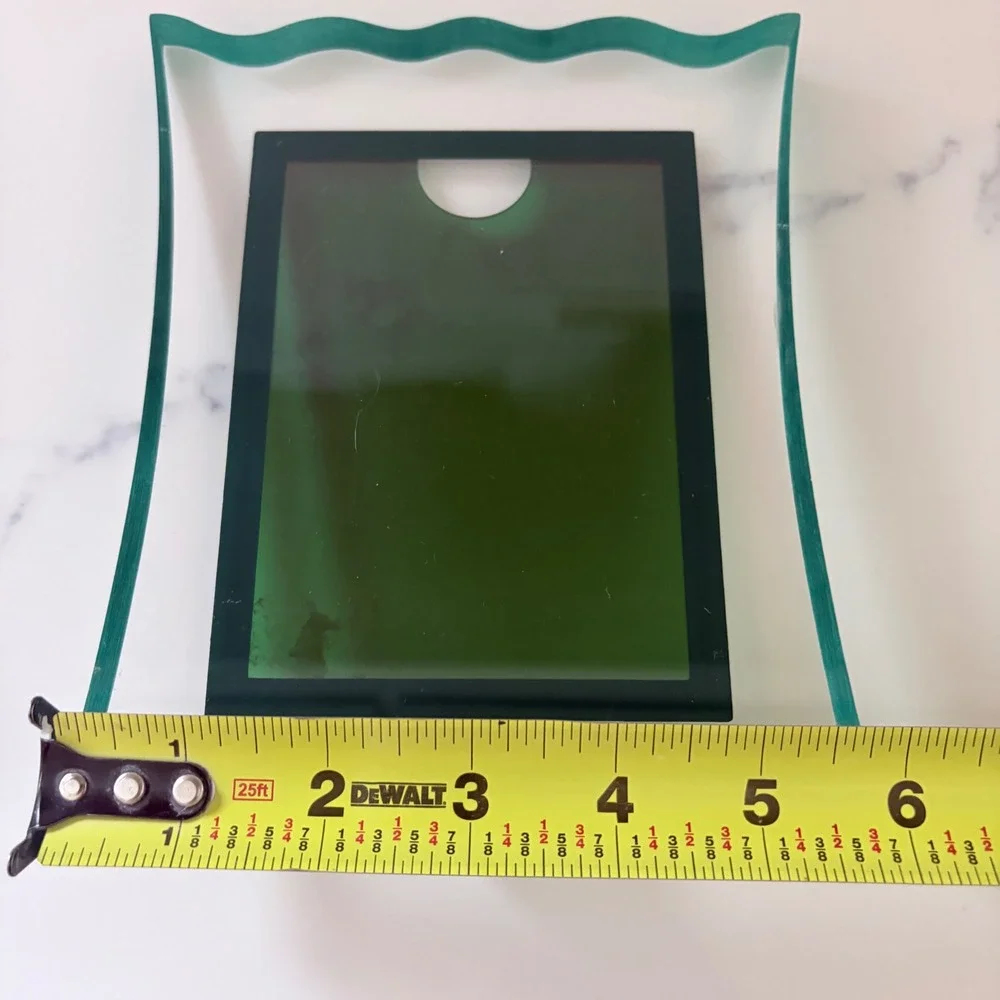 VTG Wavy Scalloped Glass Picture Frame Clear Green Edge Post Modern 3x4 Photo